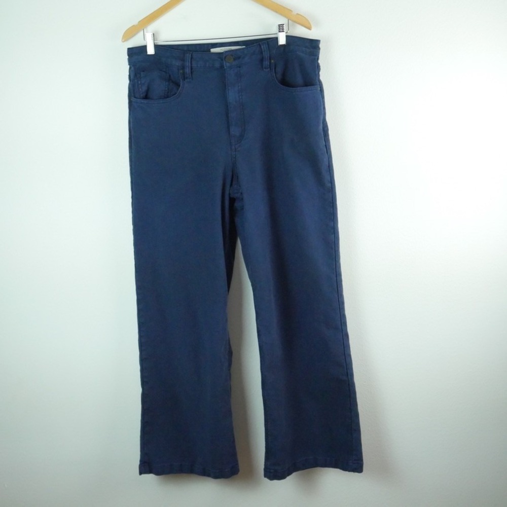 Hudson Jodie Wide Leg Pants Mood Indigo Blue Linen Blend Jeans Loose Fit Size 32